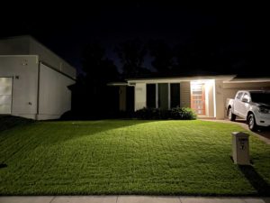 Wintergreen-Couch-Turf-Grass-Lawn-at-night-front-of-house-w-Lawn-Block-Turf